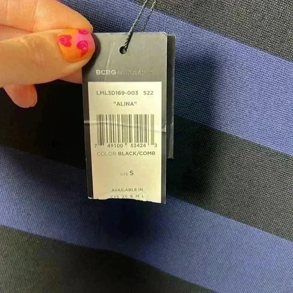 BCBGMaxazria Alina Bandage Striped Stretch Mini Skirt Size Small Black/Navy NWT - Picture 6 of 9